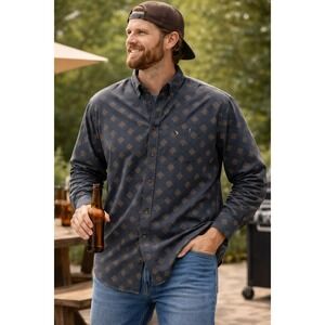 Bugle Boy Company Shirt Mens XXL Blue Geometric Print Cotton Vintage 90s